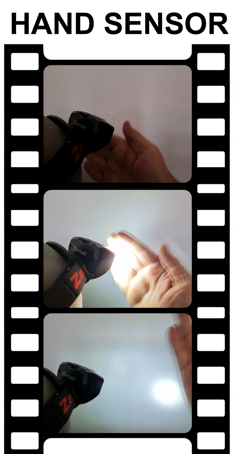 Zartek Headtorch Rechargeable - White/Red - Dimmable - Hand On/Off Sensor - Image 6